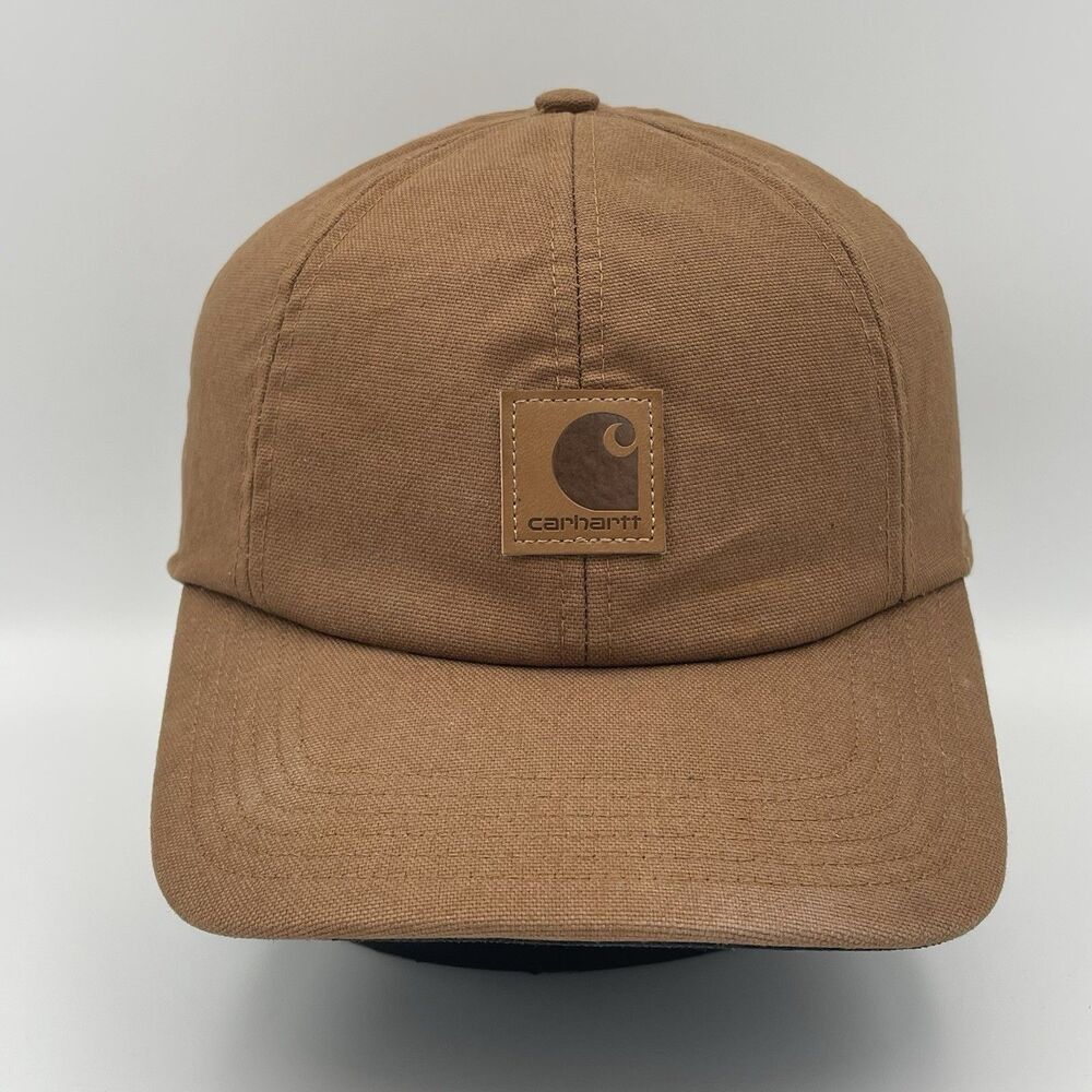Carhartt Duck Canvas Ear Flap Trapper Hat Cap Fitted Mens M/L Brown Fleece Lined